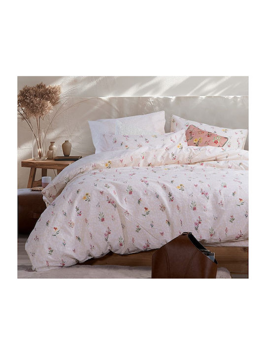 Nef-Nef Homeware Σετ Σεντόνια Μονά με Λάστιχο 100x200+35εκ. Plant Ecru 3τμχ