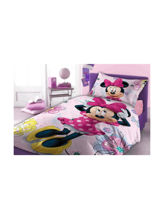 Dimcol Σετ Σεντόνια Μονά Βαμβακερά Minnie 852 Pink 160x240cm  2τμχ - Image 2