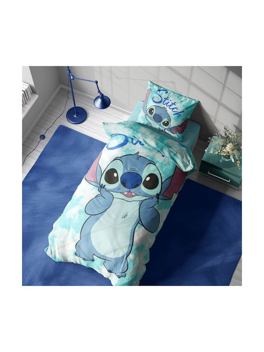 Disney Home Σεντόνι Παιδικό Stitch 822 (Σετ 2τμχ) Turquoise DimCol Μονό 160x240cm 100% Βαμβάκι