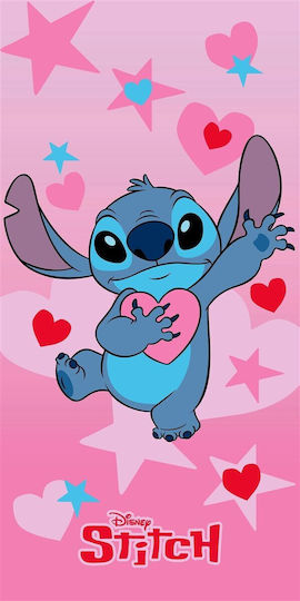 Πετσέτα Θαλάσσης Quick Dry Disney Home Lilo & Stitch 085 70x140 Baby Pink 100% Microfiber